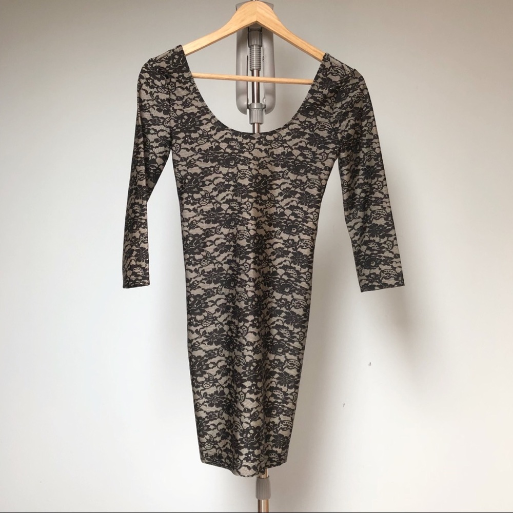 F21 black faux lace open back dress
